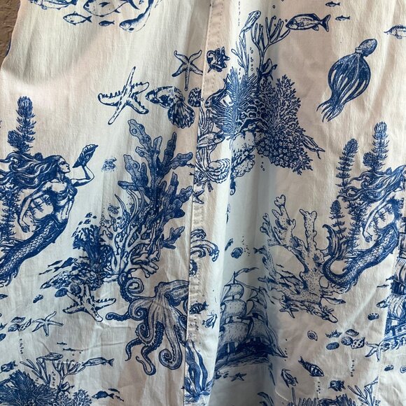 New Avec Les Filles 6 Blue White Toile Sea Creatures Mermaid Seahorse Midi dress - Picture 8 of 16